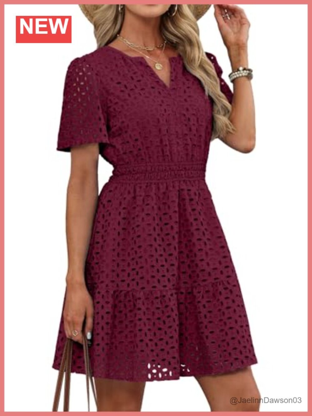 Women's Summer Eyelet Lace A-Line Mini Dress V-Neck Short Sleeve